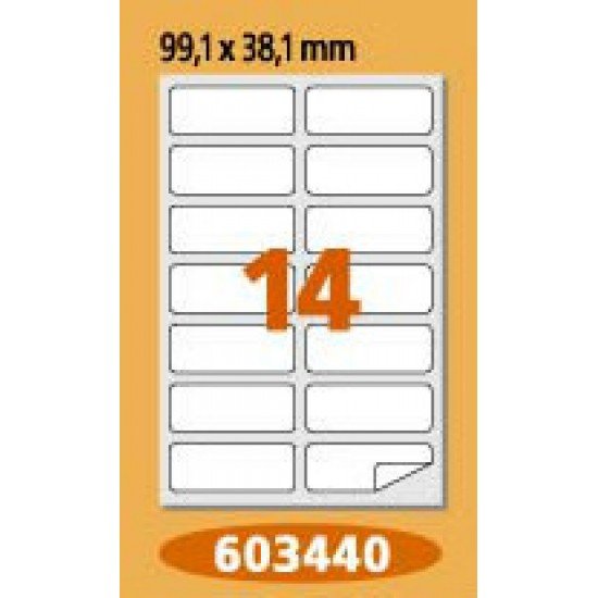 Етикети Laminex, A4, бели, 99.1 x 38.1 мм, заоблени ъгли Етикети Laminex, A4, бели, 99.1 x 38.1 мм, заоблени ъгли