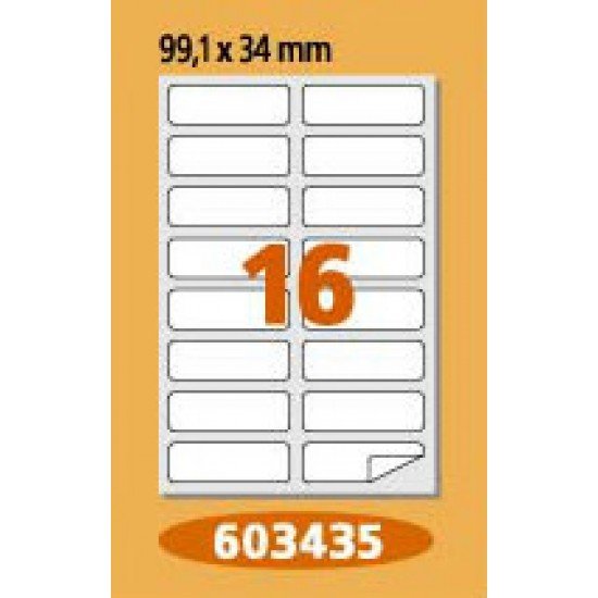 Етикети Laminex, A4, бели, 99.1 x 34 мм, заоблени ъгли